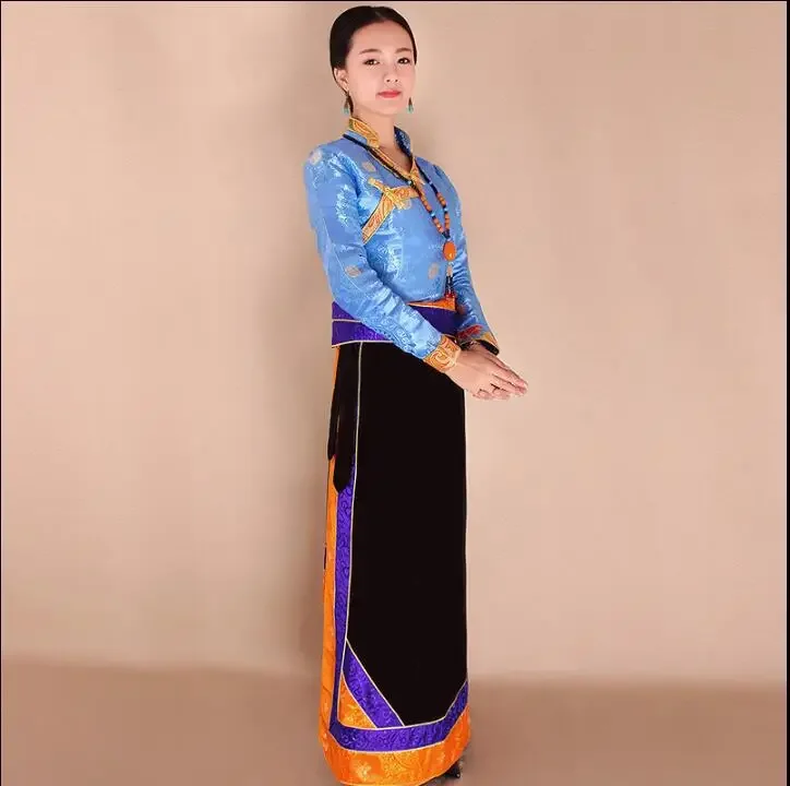 ใหม่ชาติพันธุ์จีนทิเบตเสื้อผ้าผู้หญิง Bhutan กระโปรง Guozhuang