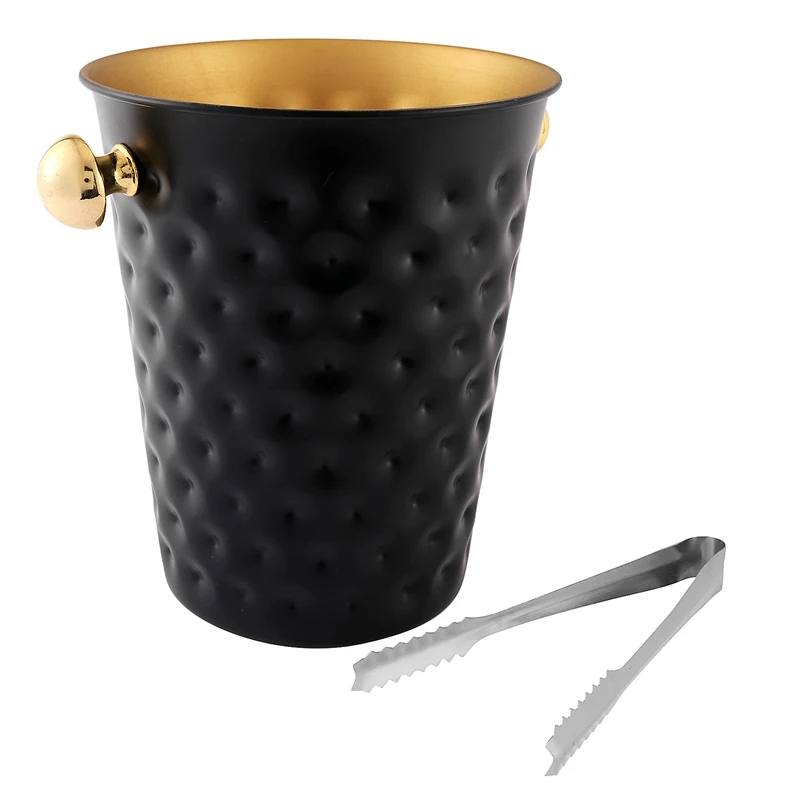 Stainless Steel Hammered Ice Bucket Wine Champagne Bucket Home Hotel Supplies KTV Supplies,Black-AT35