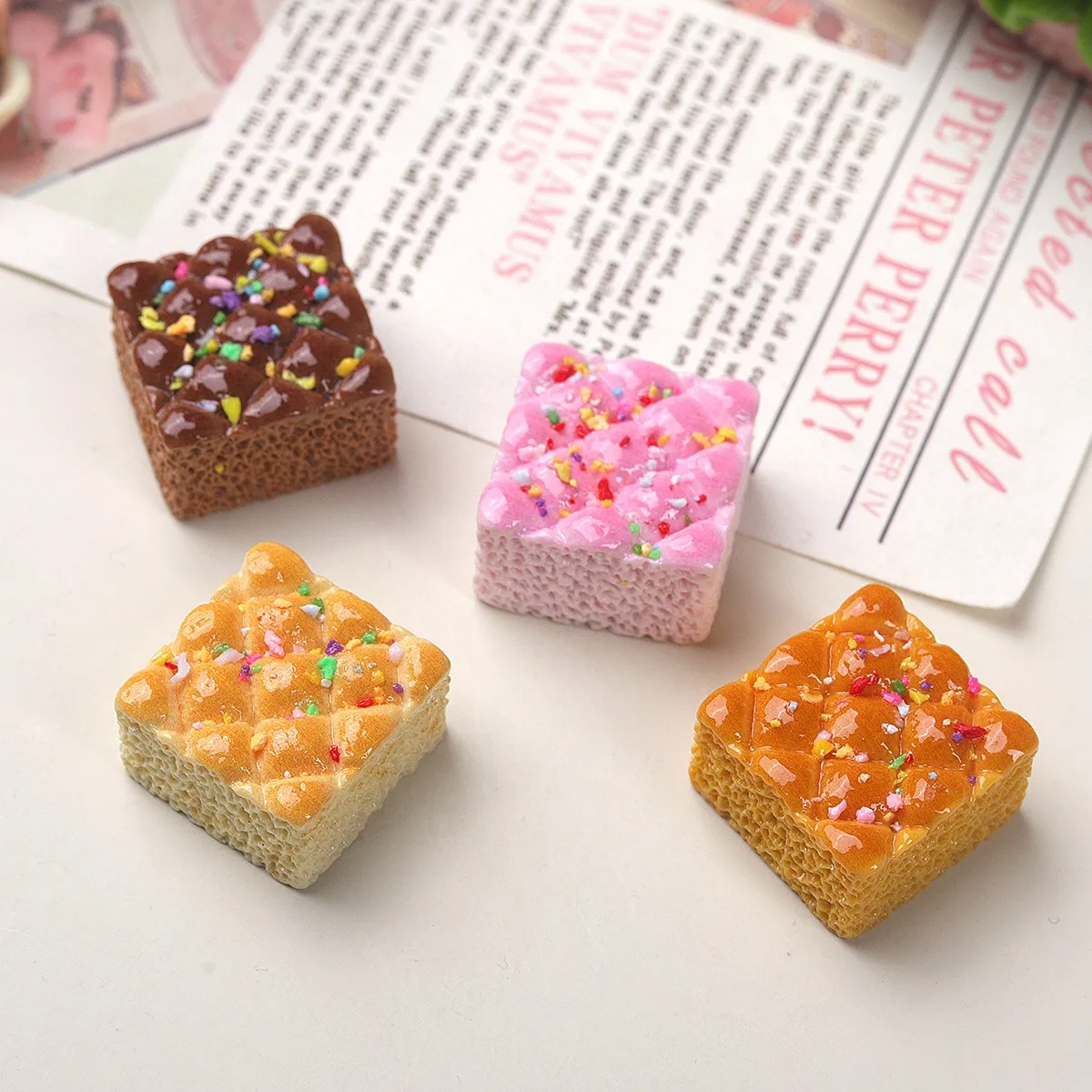 4PCS Mixed Checkered Cake Resin Charms Pink Brown Dark Orange Beige Flatback DIY Hair Clip Phone Case Craft