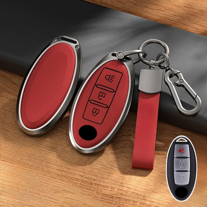 Aluminum Alloy Leather Car Key Fob Cover Case For Nissan Titan Rogue Qashqai Leaf Murano Pulsar Cube Quest March Pathfinder 370Z