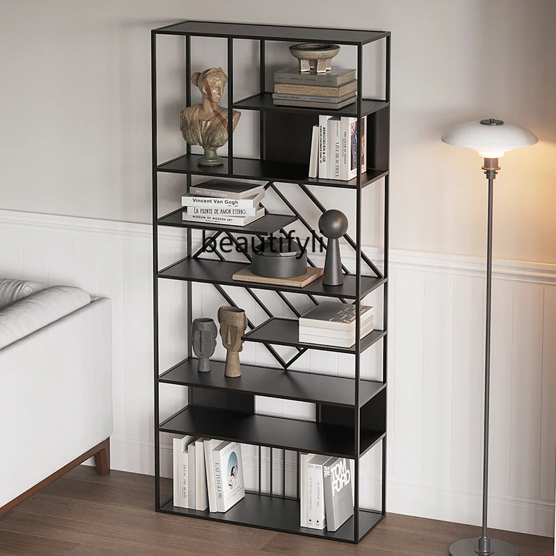 

Vertical shelf Floor-to-ceiling living room Simple wrought iron against the wall Bookcase Storage rack Display rack