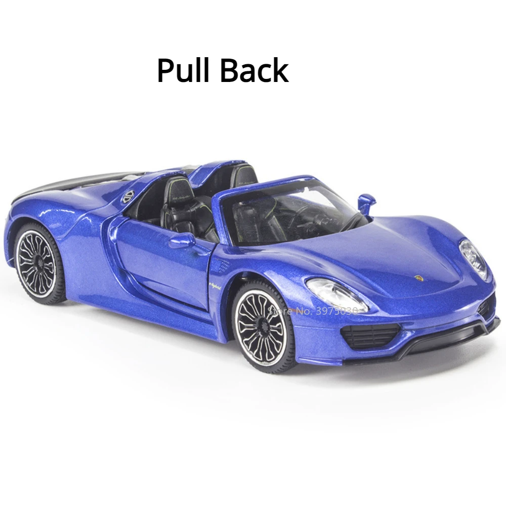 1:32 Alloy Car Model Toy Porsche 918 Spyder Supercar Diecast Highly Simulated Static Model Pull Back Collection Toy for Children