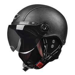 Motorcycle Helmets for Man Leather Retro Half Cruise Helmet Prince Motorbike Helmet Harley Vintage Moto Cycling Safety Cap