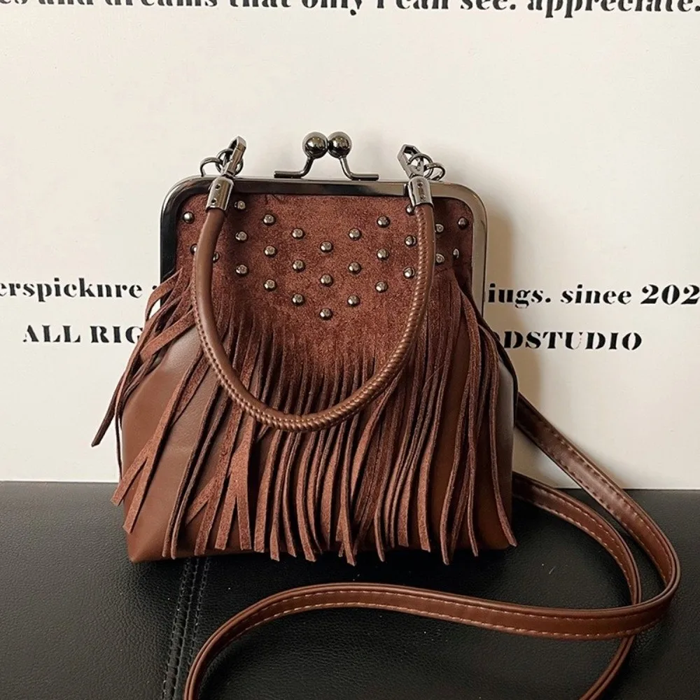 

New Rivet Crossbody Bag Versatile Casual Shoulder Bag Tassel Handheld Bag Women