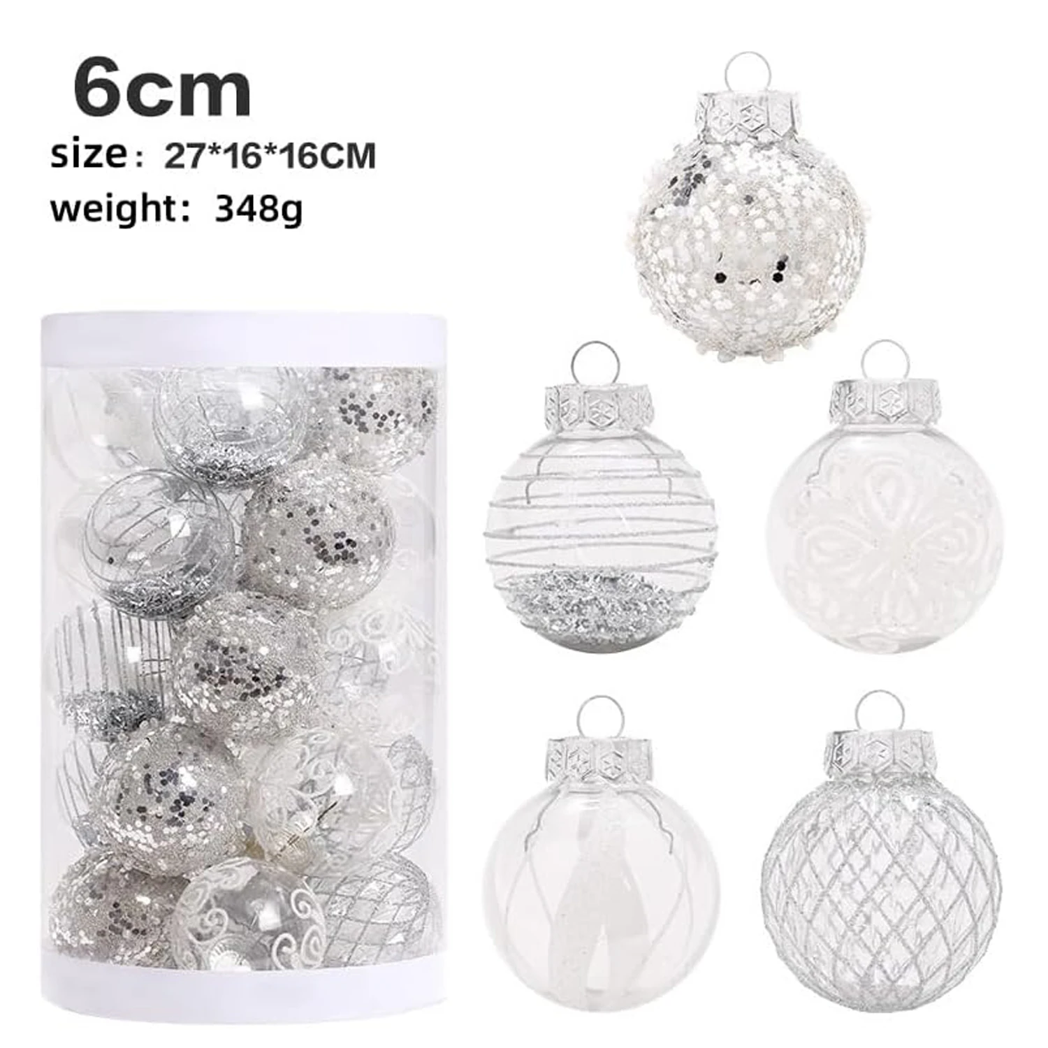 25 Pcs Christmas Ball Ornaments,2.36 Inch Clear Sliver Christmas Tree Decorations,Shatterproof Xmas Tree Halling Balls Ornaments