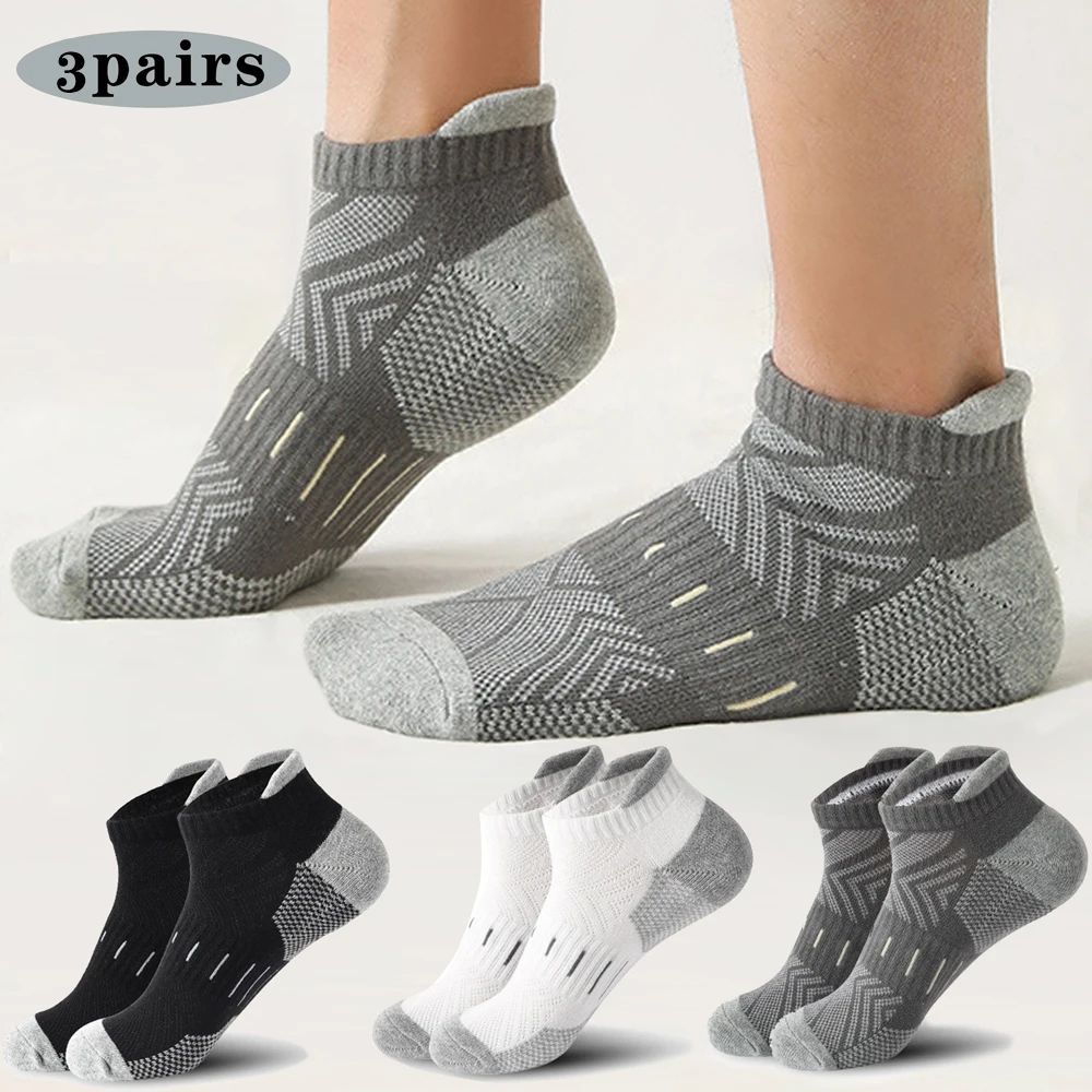 3 Pairs thick Ankle Socks Men Breathable Street Fashion Sport Deodorant Travel Professional Marathon Running Sock Low Cut Socks