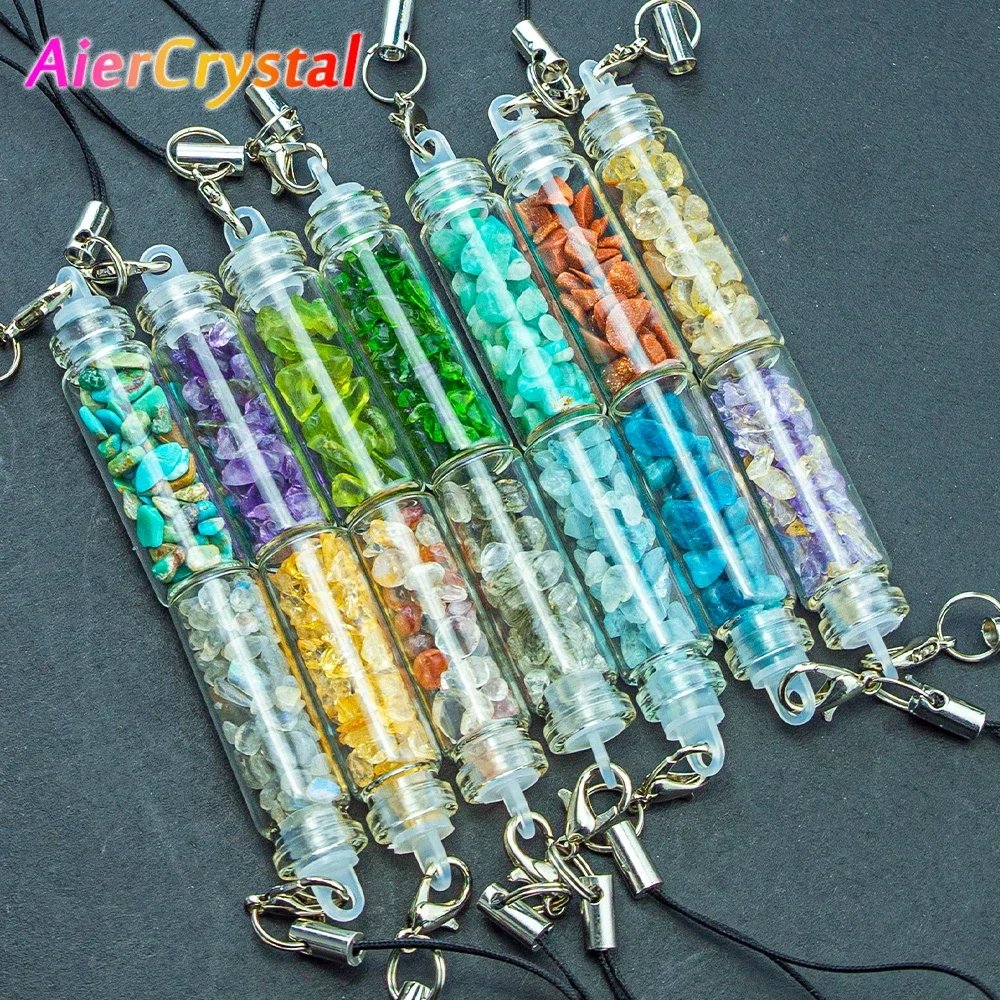 Mini Wishing Bottle Pendant Natural Mixed Crystal Gravel Reiki Healing Jewelry Glass Bottle Container Birthday Gift Home Decor