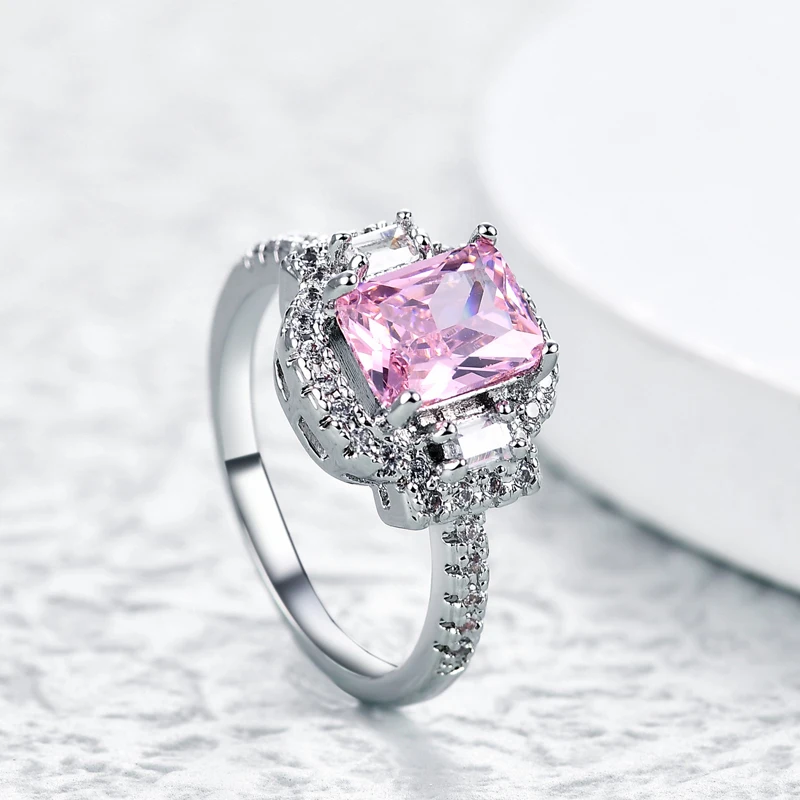 AAAA Pink Cubic Zirconia Ring Suitable for Women's Wedding Luxury Accessories Sparkling 925 Sterling Silver Fashion Jewelry