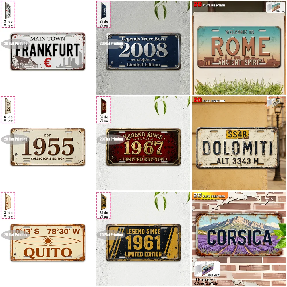 Vintage Distressed City Coordinate Mountain Year Slogan License Plate Metal Tin Sign Retro Wall Decor For Bar Cafe Home Garden