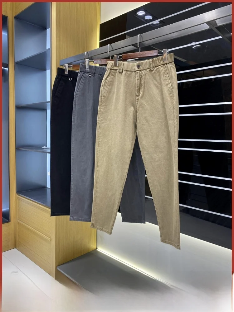 

Comfortable Cotton Men's Casual Pants Thi Wide Leg Straight Cut 3D Pants Autumn Leisure Trousers Breathable Stretchy