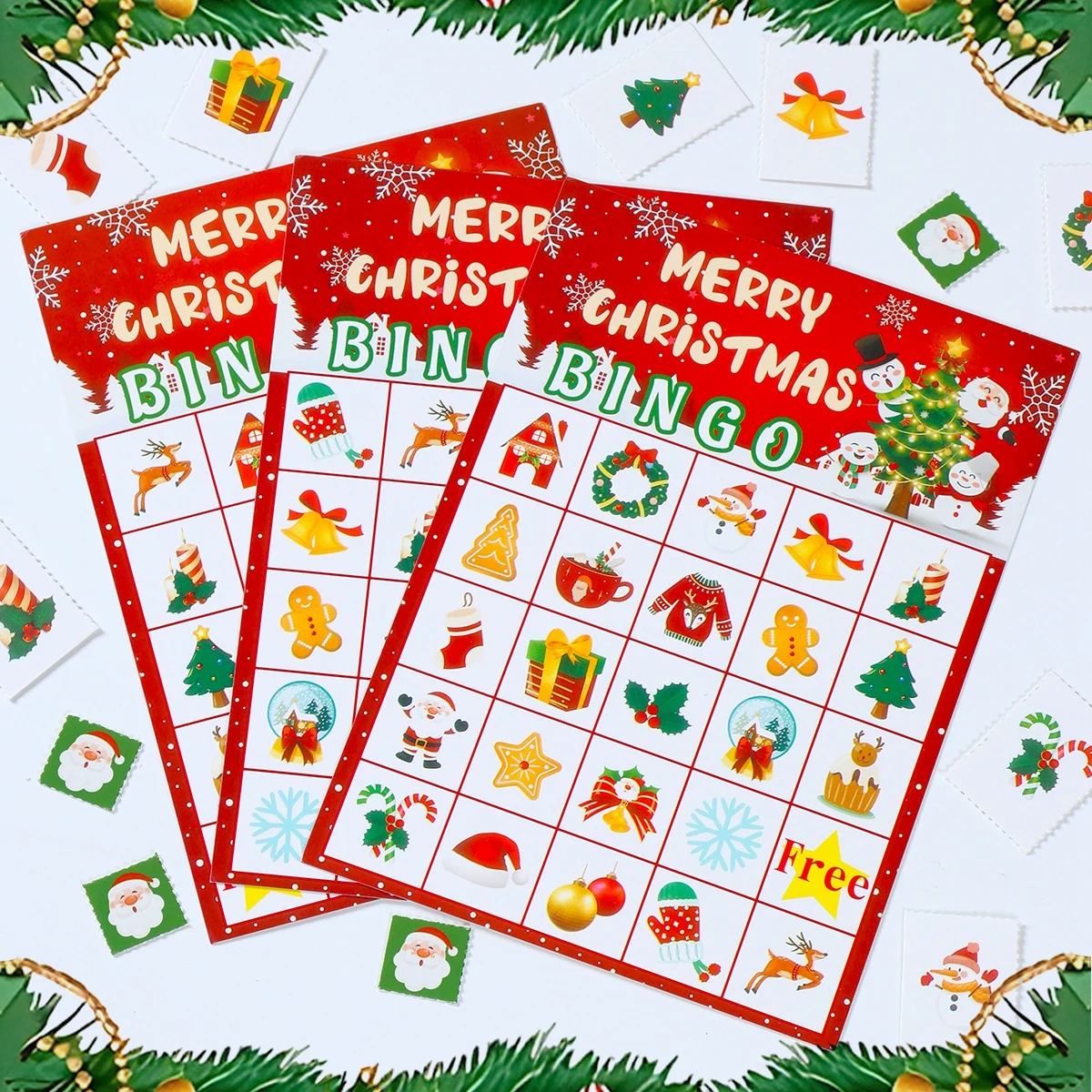 Christmas Bingo Game for Kids Adults 24 Players Bingo Cards Christmas Games with Reward Stickers Xmas Activities Family Game