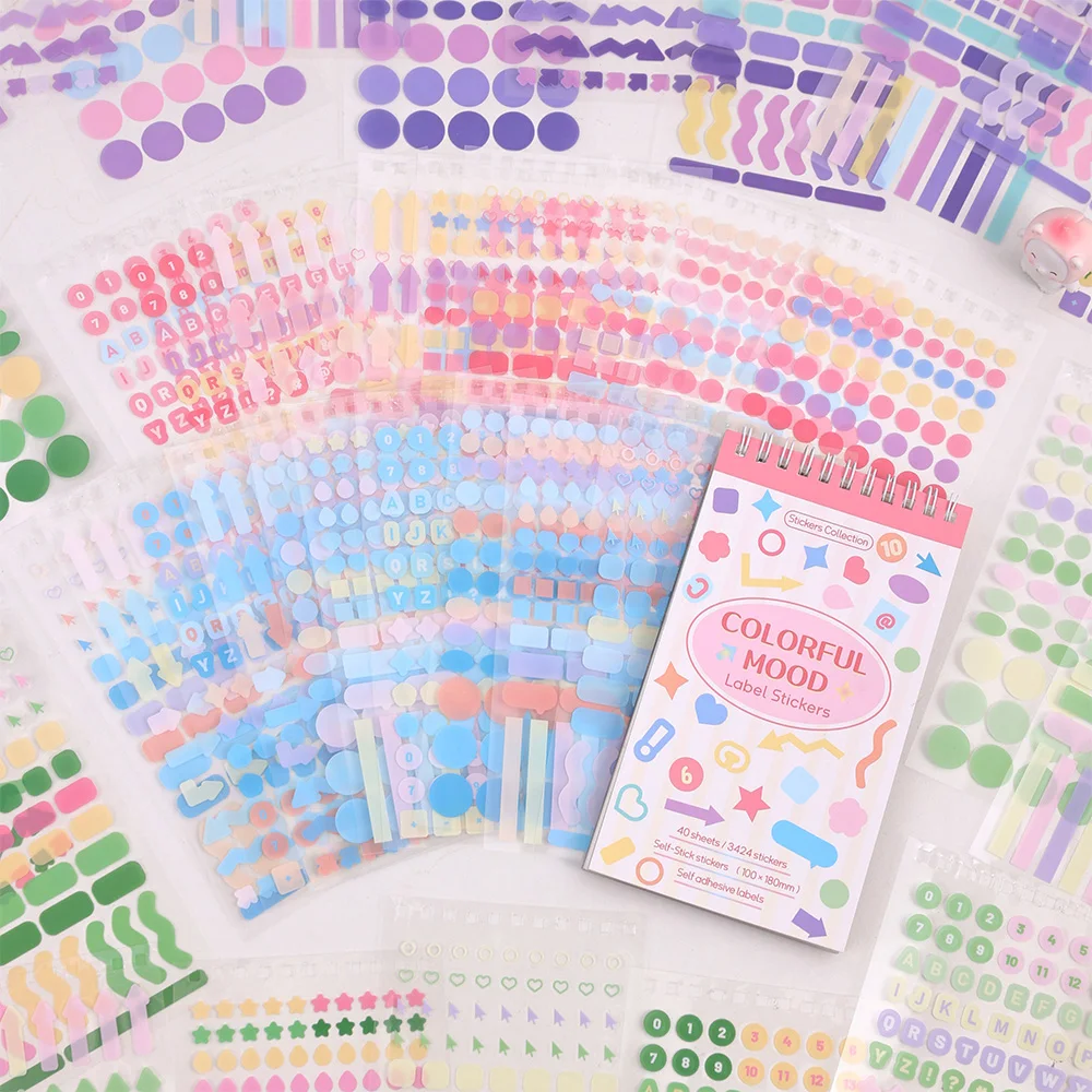 40 sheets Colorful Paper Index Label Stickers 3424+ pcs Planning Stickers Diary Notes Marking Aesthetic Creative Stickers