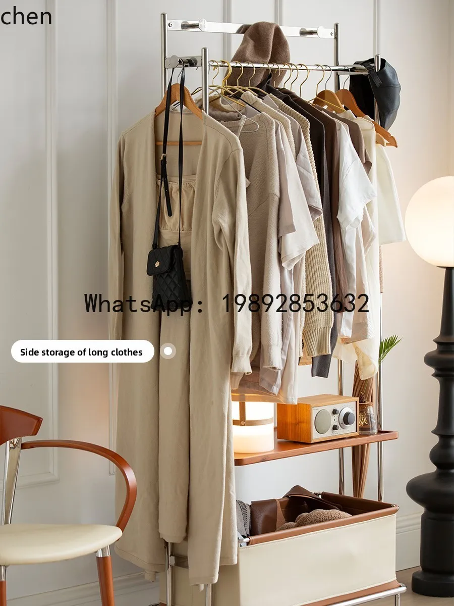 

solid wood coat rack floor mobile hanger bedroom stainless steel clothes rack