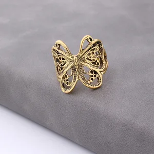 Anel de borboleta boho retrô para mulheres, cor prata, coruja, anjo, asa, gato, animal, anéis de abertura irregulares, presente da jóia vintage, moda 10 principais vendas anel asas anjo - №2