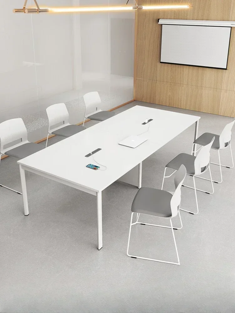 Conference table simple modern white steel frame simple negotiation table conference room table and chair combination