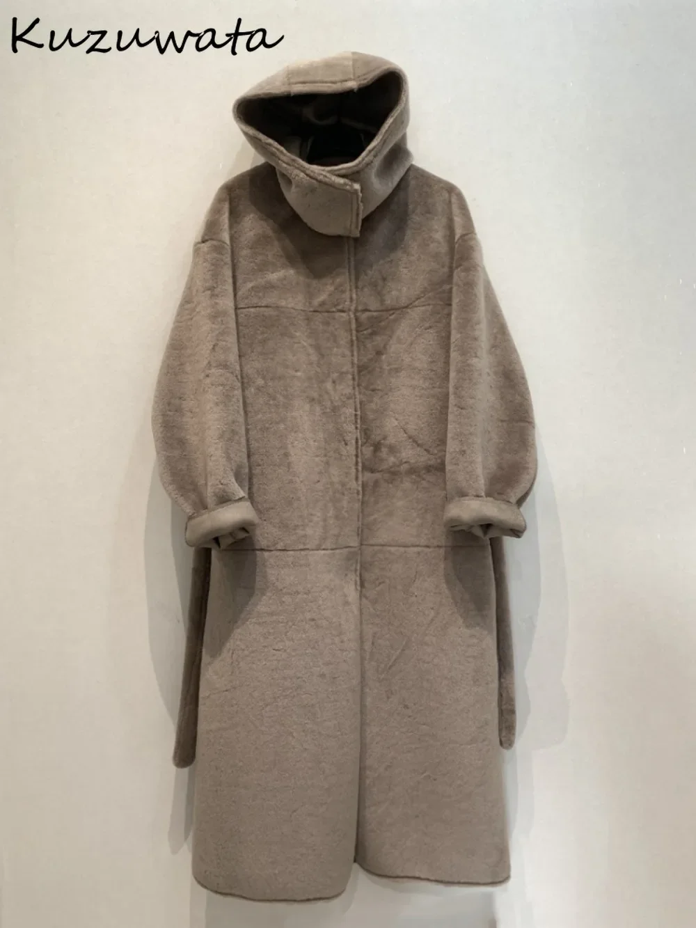 Kuzuwata New Warm Thicked Lambswool Jacket Two Outfits Shearling Loose Mid-length Coat Japan Casual Soft Hoody High Street Wool