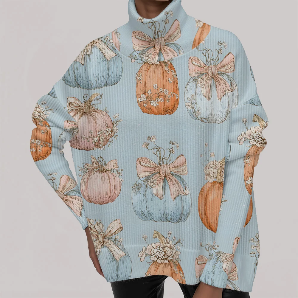 

Female's Turtleneck Sweater Chunky Knit Oversized Solid Color Winter Trend Harajuku Printing Pullovers Casual Fashion