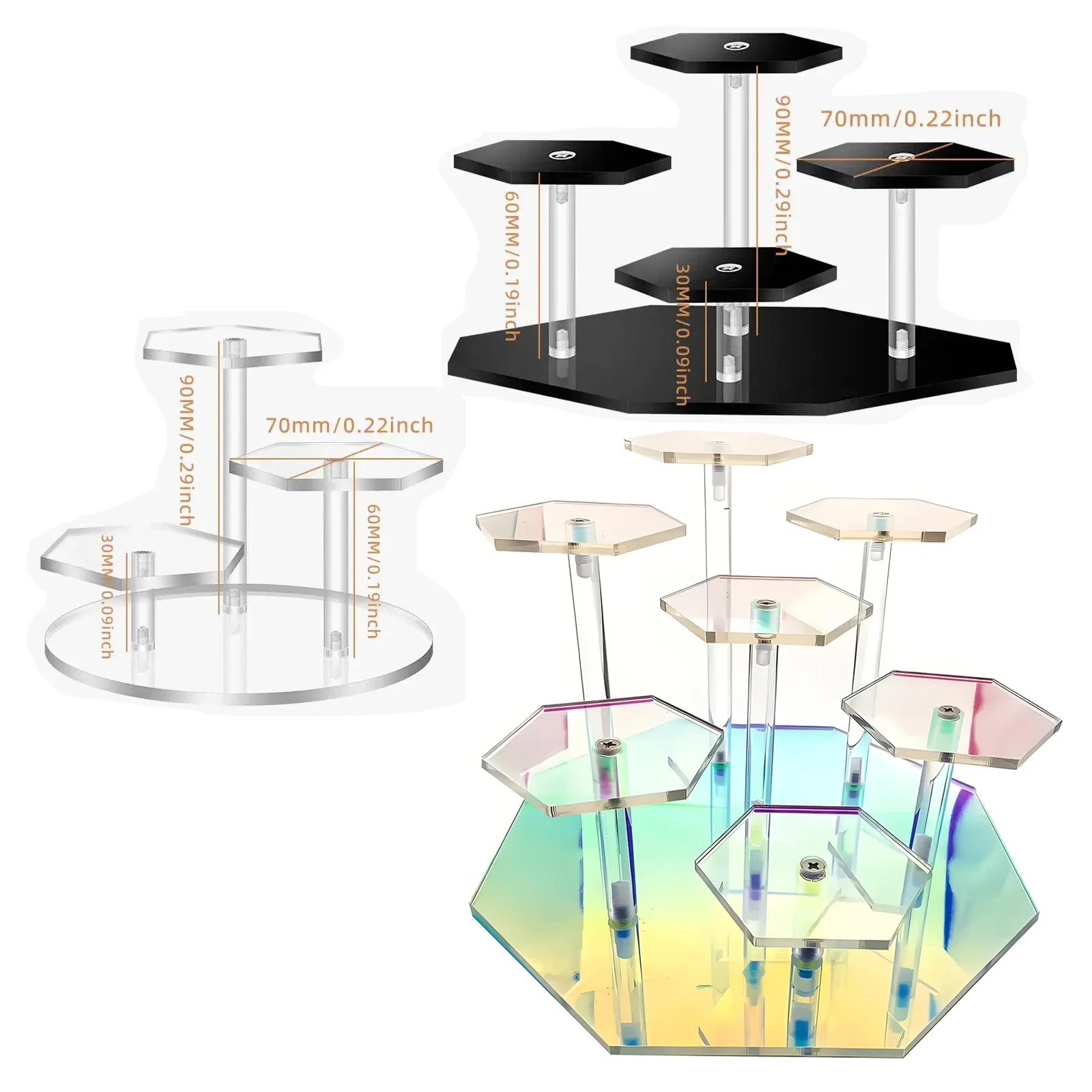 yes3/5/7-Tier Colorful Display Stand, Acrylic Transparent Showcase Suitable for Jewelry, Cosmetics, Perfumes, Figurines, etc