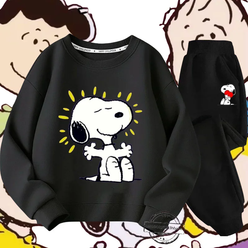 Autumn and winter long sleeve cartoon cartoon printing Snoopy round neck hoodie set boys and girls casual sweatshirt cute top