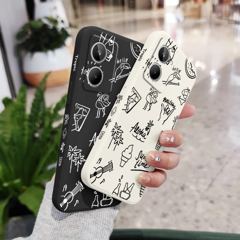 Stick Tropical Phone Case For OPPO Realme 11 10 9 9i 8 8i 7 Pro Plus C35 C21Y C25Y C25 4G 5G Liquid Silicone Cover