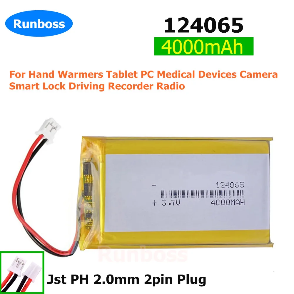 

1-10Pcs 3.7V 4000mAh 124065 Polymer Lithium Battery PH 2.0mm 2pin Smart Lock Hand Warmers Tablet Camera Driving Recorder Radio