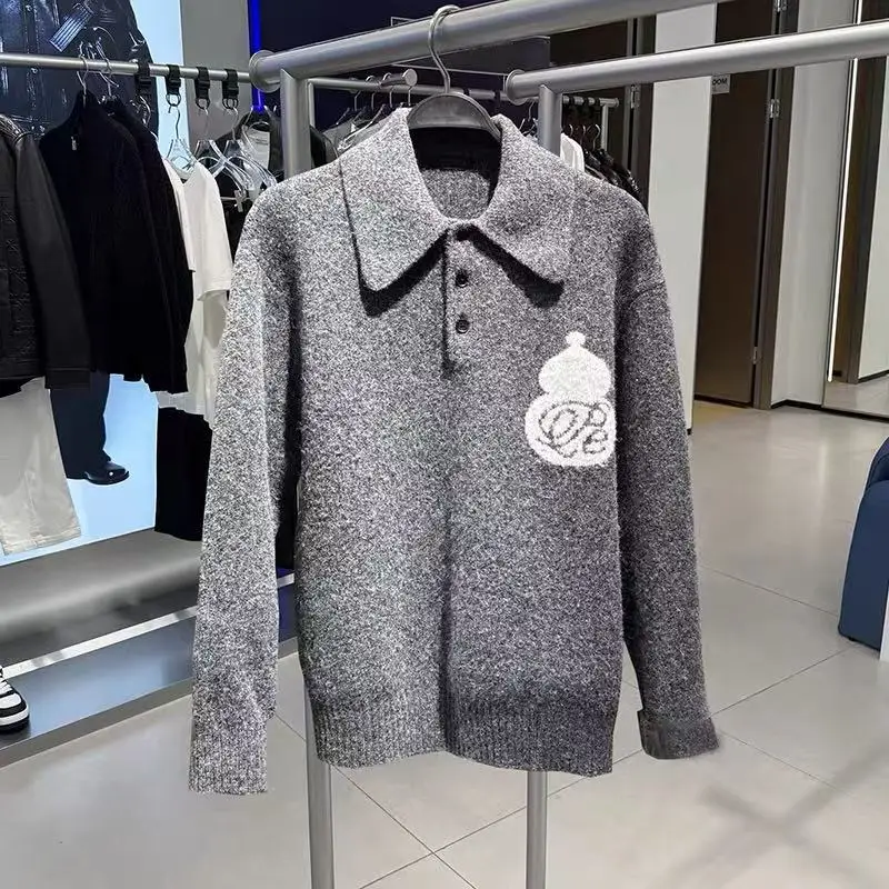 

Повседневный вязаный шерстяной свитер-пальто для мужчин: модный, с вышитым воротником, весенне-осенний, универсальный, молодежный, верхняя одежда в стиле High Street