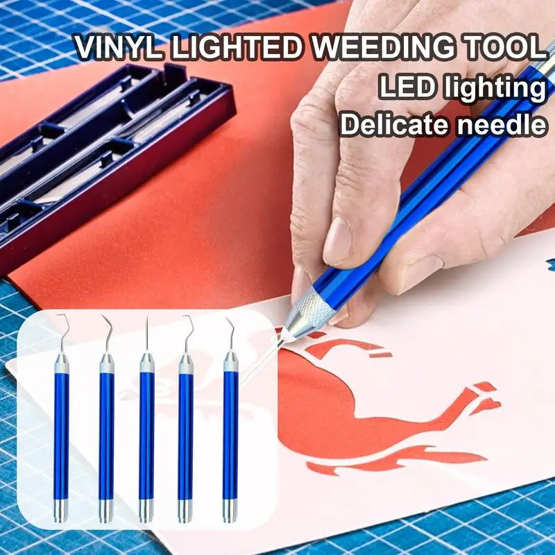 Craft Weeding Tool Vinyl Weeding Tools Set Basic Vinyl Tool Weeding Pen Pin with LED Light DIY Crafting Tool with Pin Hook