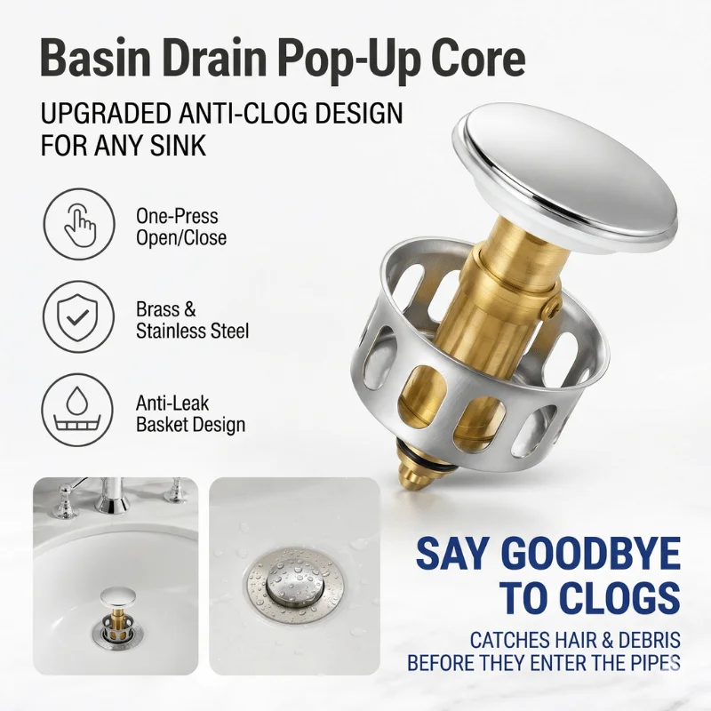 Universal Stainless Steel Pop-up Basin Drain Filter Anti-clog Basket Sink Stopper Bathroom Bathtub Plug Replacement Part