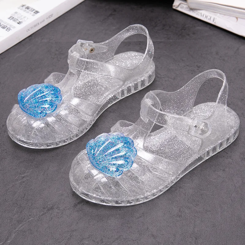 Summer Girls Sandals Sequin PVC Jelly Children Shell Fashion Baby Princess Girls Shoes Crystal Jelly Sandal