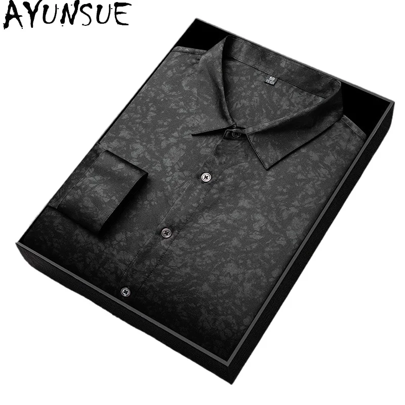 

AYUNSUE 90.8% Natural Mulberry Silk Shirts for Man 2026 Spring Autumn Long Sleeve Shirts Casual Thin Top Mens Shirt Streetwear