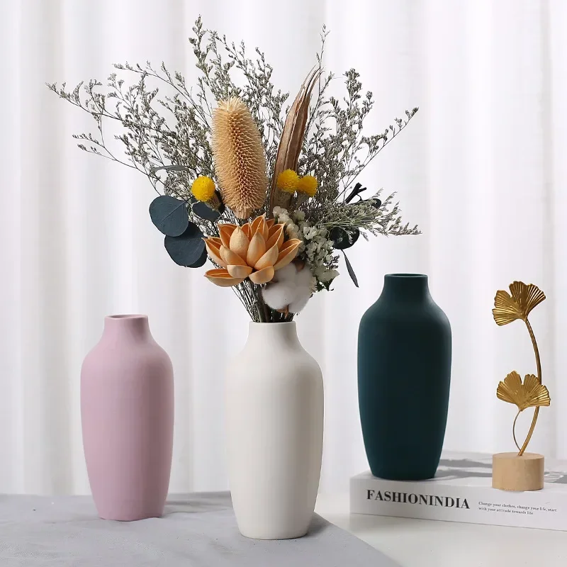 Nordic simple creative colorful ceramic vase glazed dry flower arrangement water flower machine indoor home decoration pieces