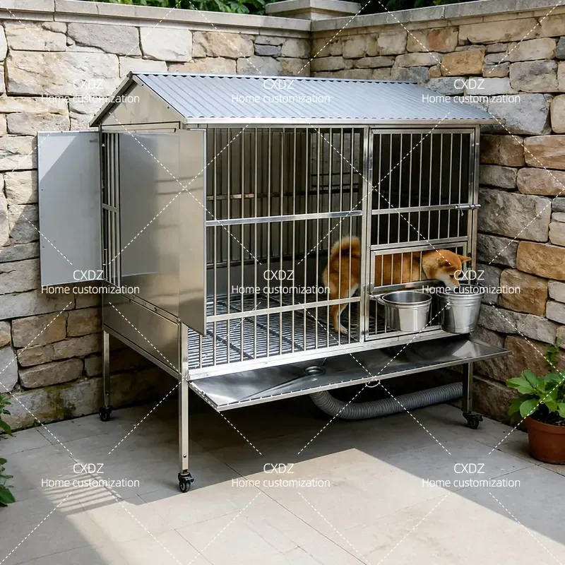 Stainless Steel Dog Cage Outdoor Rainproof with Toilet for Large Extra Large Medium Dogs Kennel