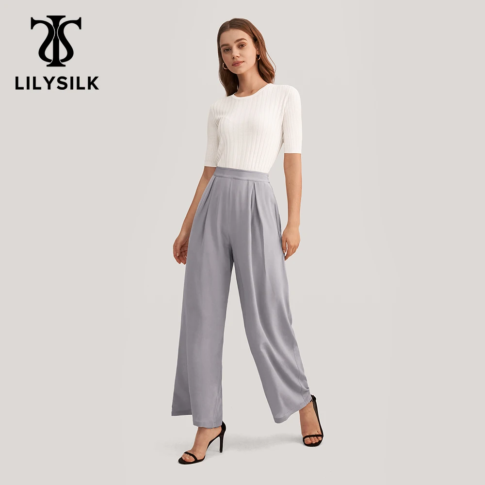 

LILYSILK Summer Women Silk Wide Leg Pants 2022 Femme Luxurious Cropped Trousers Offce Ladies Oufits traf Free Shipping