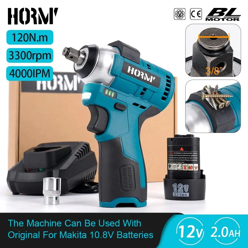 Hormy Brushless 120N.m Electric Impact Wrench 3/8 Inch Mini Matching Magnet Cordless Torque Power Tools For Makita 10.8V Battery