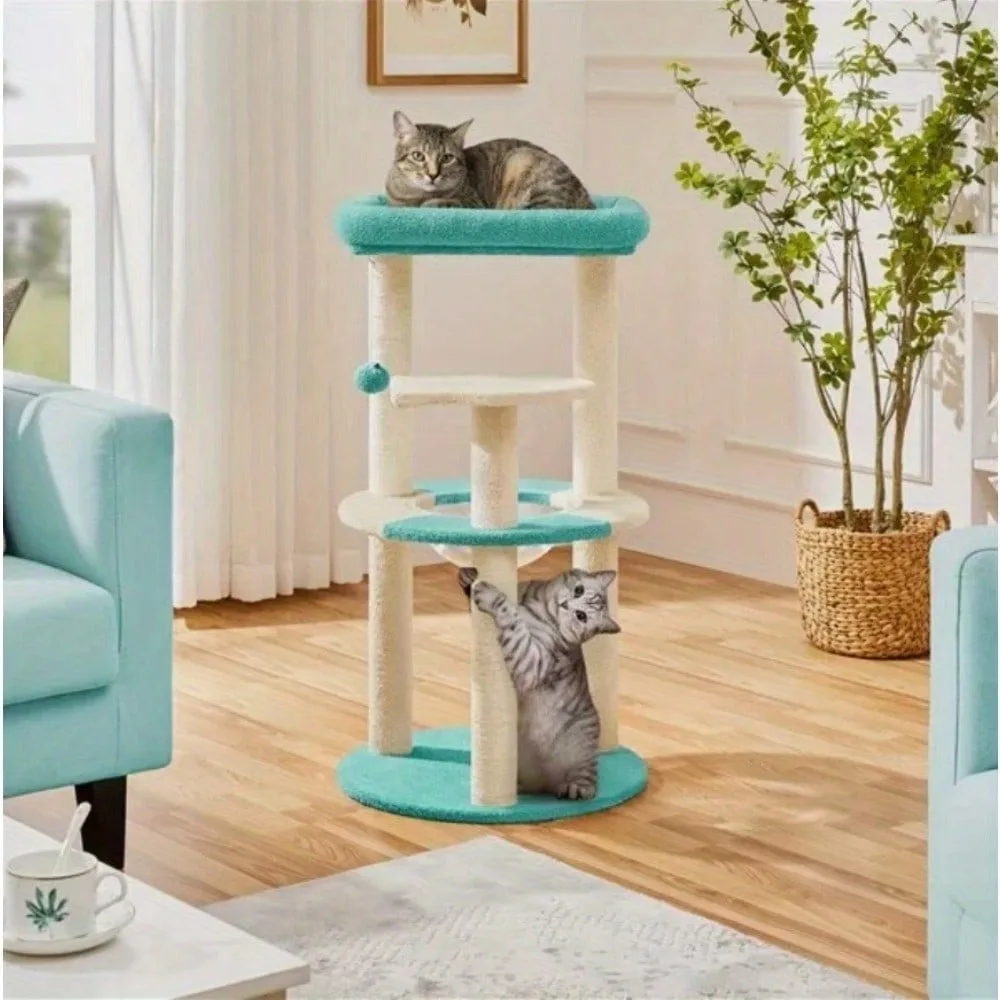 35.5in Cat Tree Tower w/ Clear Capsule, Perch, Scratching Posts for Indoor Cats