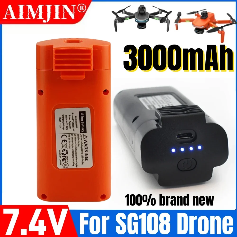 Le plus récent 7.4V 3000mAh télécommande batterie Sg108 sg-108 UAV pour Sg108 GPS 4K Brushless RC UAV pièces de rechange noir + orange