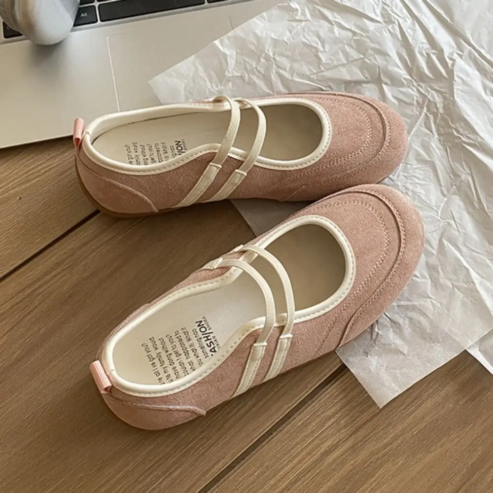 أحذية ماري جين المضادة للانزلاق ملابس الشارع أحذية راقصة الباليه على الطراز البريطاني الفرنسي من الجلد الصناعي بمقدمة مستديرة