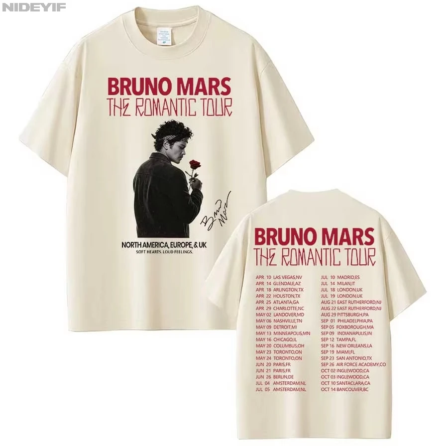 Bruno Mars The Romantic Tour T-Shirt für Herren- und Damenbekleidung, Hiphop-Streetwear-Tops, Baumwolle, 2026, Sommer-T-Shirt – Detail 4