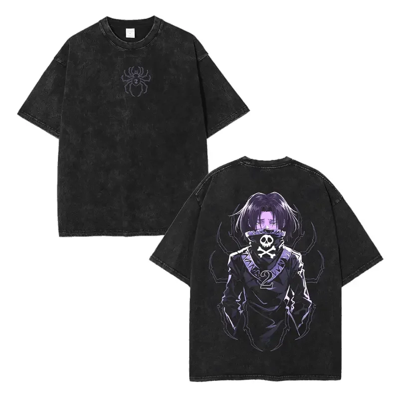 Hunter X Hunter Kurapika Anime Graphic T‑shirt Washed Vintage Tees O‑neck Short Sleeve Unisex Oversized Harajuku Streetwear Tops