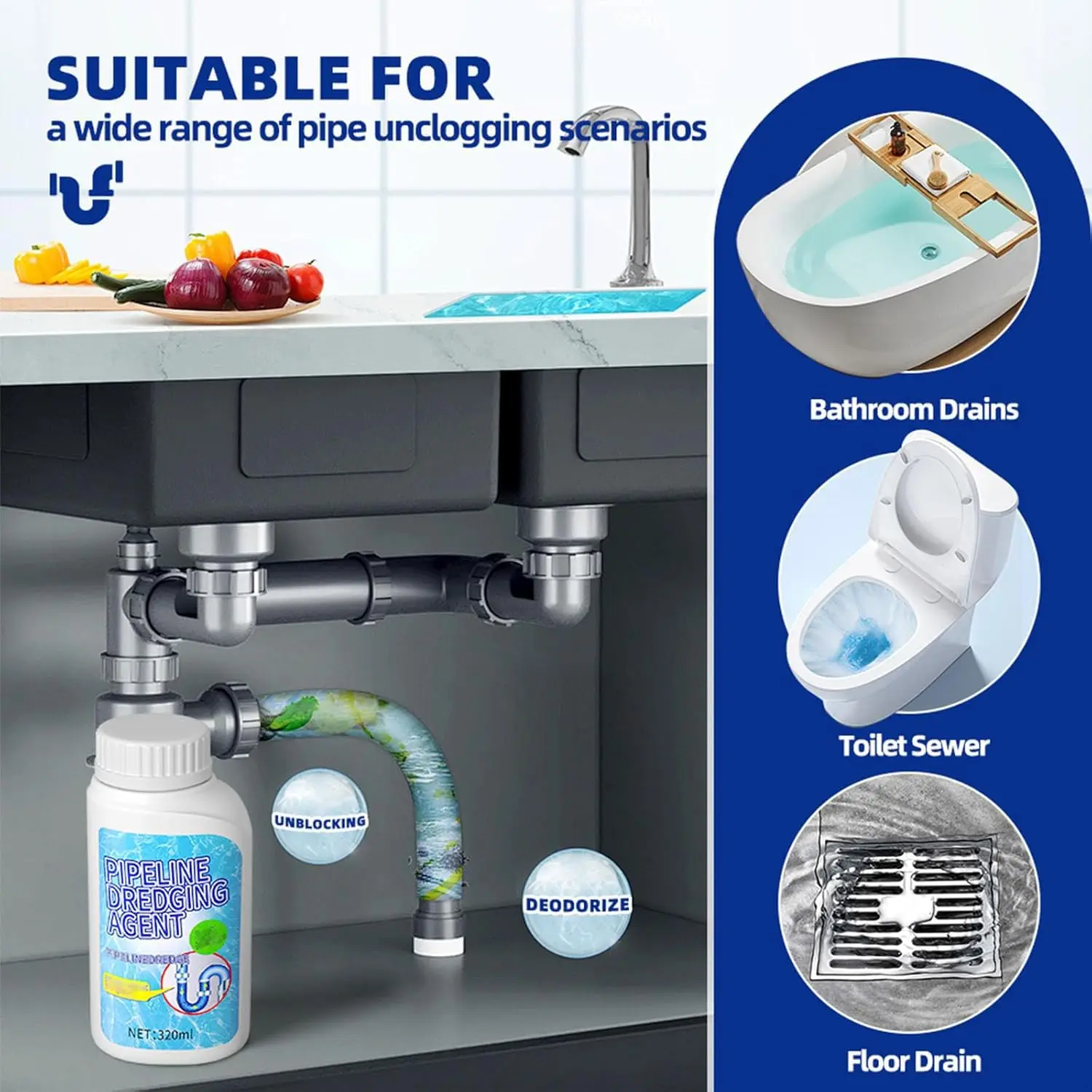 Multi-Purpose Pipeline Dredging Agent, Toilets, Bathroom Drains & Floor Pipes | Safe for All Pipe Types Cleaning Tool 1/2PCS