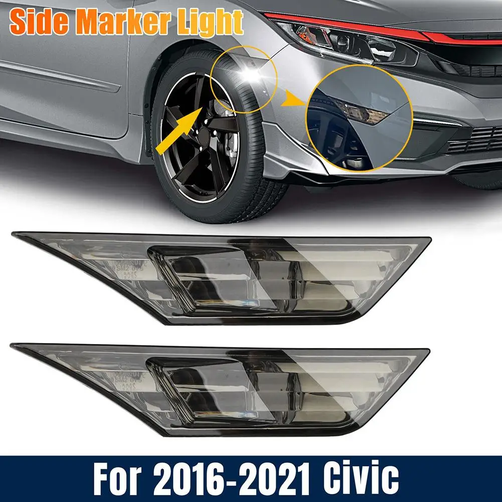 

2Pcs Car Smoked Lens LED Side Marker Lights Front Bumper Side Lamp Compatible For 2016-2021 34300-TET-H01 (Without Bulb)