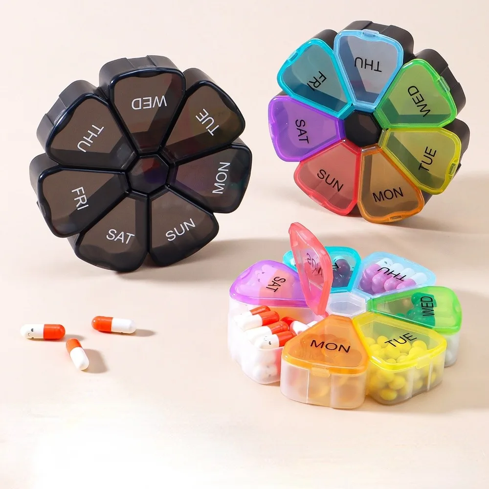 New Hot Portable Travel Small 7 Day Weekly Colorful Petal Pill Cases Storage Organizer Container for Vitamin Medicine Fish Oils
