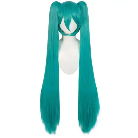 Long Double Clip Ponytails Hatsune Miku Cosplay Synthetic Wig Costume for Women Girls (Green)