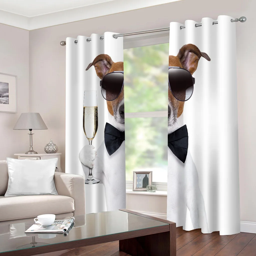 HUANZHUANG Window Curtain For Home Decor Animal Dog Gentleman Printed Children'S Modern Curtains 2 Panel Living Room Bedroom Kid