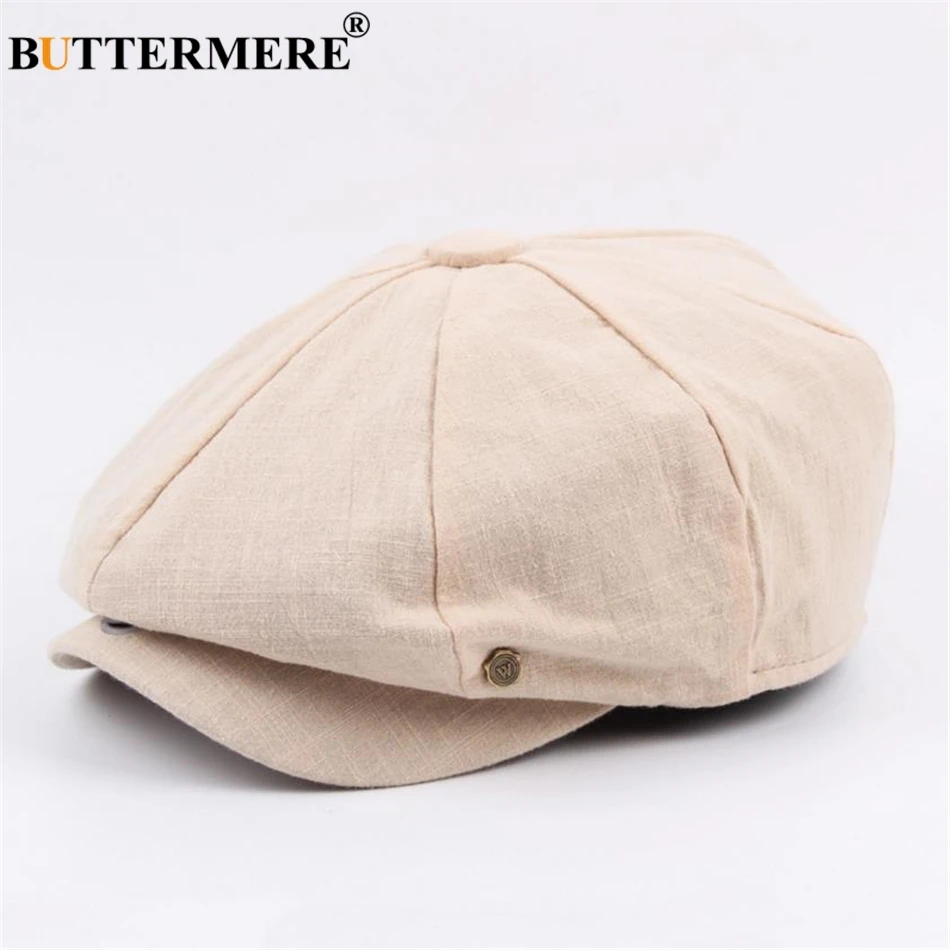 BUTTERMERE Cotton Newsboy Cap Men Women Octagonal Hat Navy Solid Spring Vintage Newspaper Caps 2024 New Korean Painters Beret