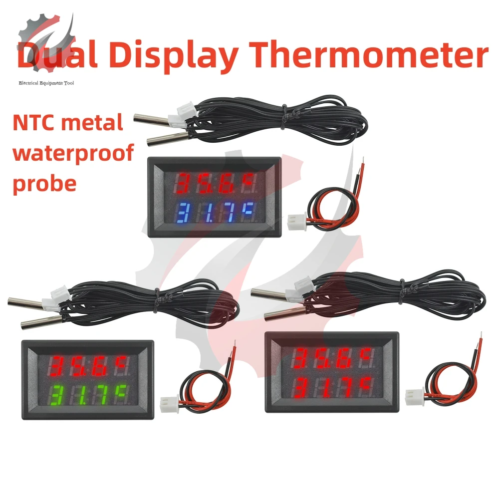 DC 5V 12V 24V 4 Digit Digital LED Dual Display Thermometer Controller NTC Waterproof Temperature Sensor Tester For Aquarium Car