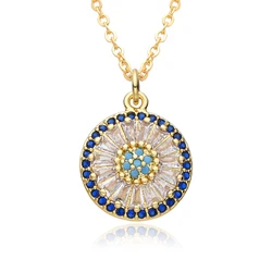 Gold Color Round Coin Charms Colorful Full Inlaid CZ Necklace for Women Choker Chain Pendant DIY Jewelry Accessories Wholesale