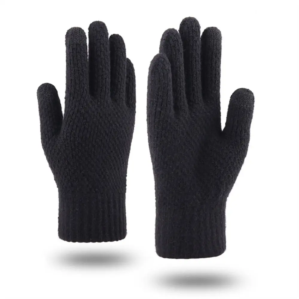 

Casual Wool Men Knitted Gloves Thick Touch Screen Warm Gloves Windproof Cold Proof All Finger Gloves for Women Men