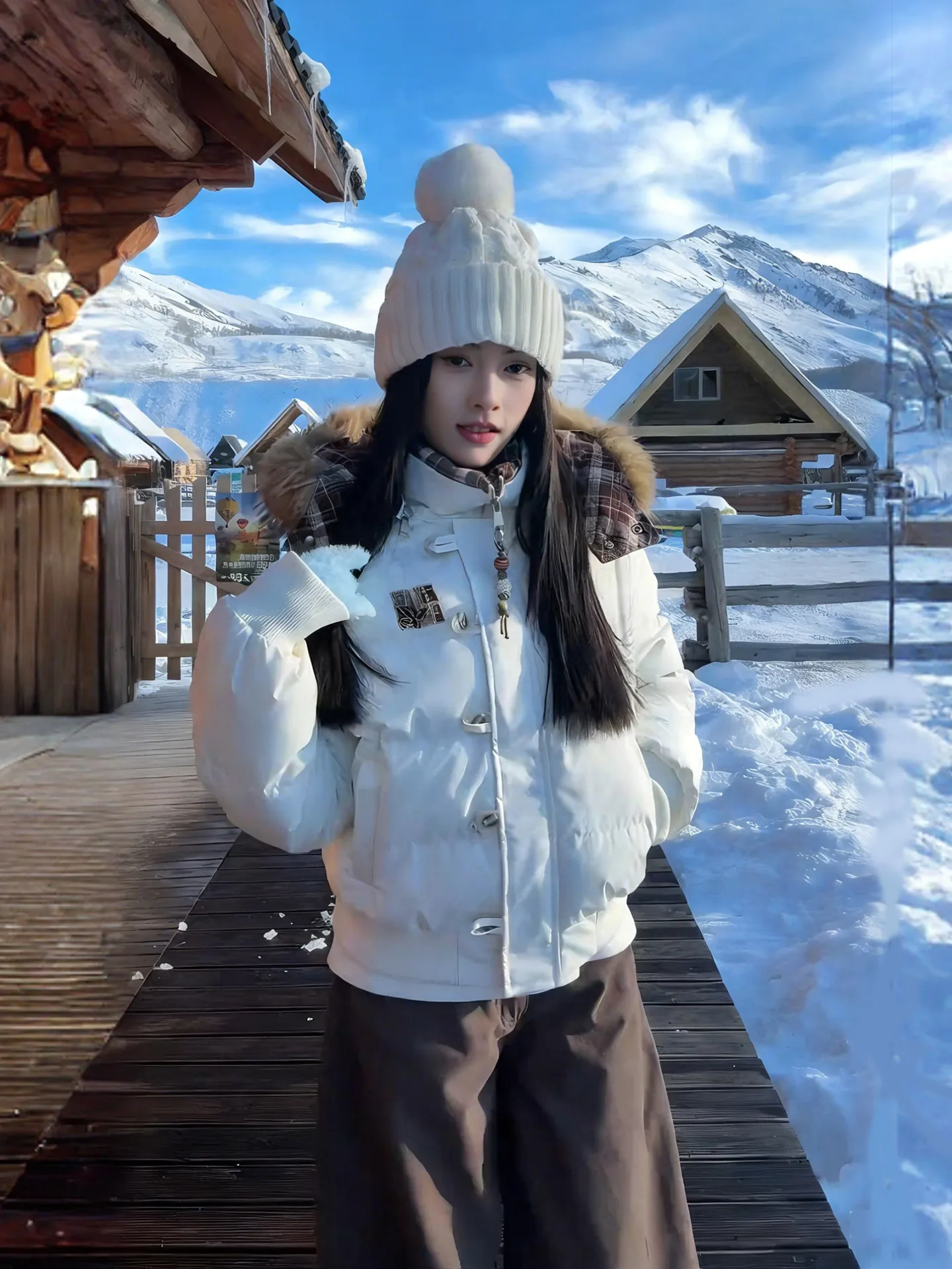 

Warm Fce Lined ort down Jaet Women's Cotton Coat with Fur Collar American Retro Sle Winter Outerwear Slimming White