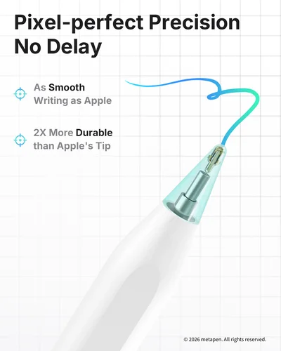Imagen 2 del producto Lápiz Metapen A8 para Apple iPad 2018-2025, (Carga 2 Veces Más Rápida), Sensibilidad a la Inclinación, Precisión de Píxeles, Lápiz Digital Inteligente Táctil